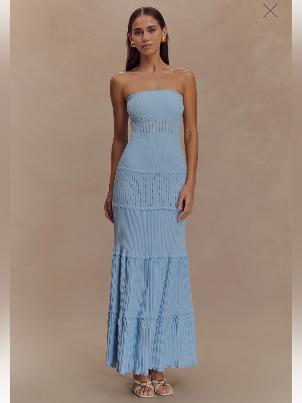 Finley Pointelle Knit Maxi Dress - Cornflower Blue - Meshki